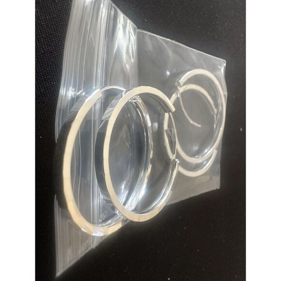 925 Sterling Silver Lot Of 2 Textured Small Medium Hoop Earrings